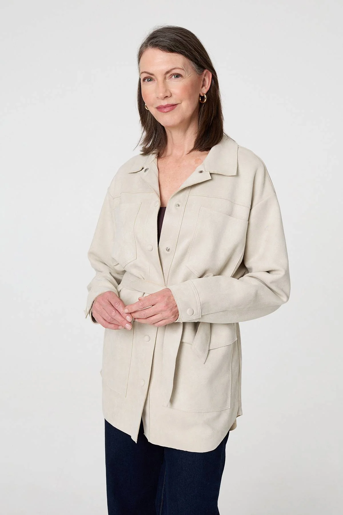 Faux Suede Tie Waist Relaxed Shacket