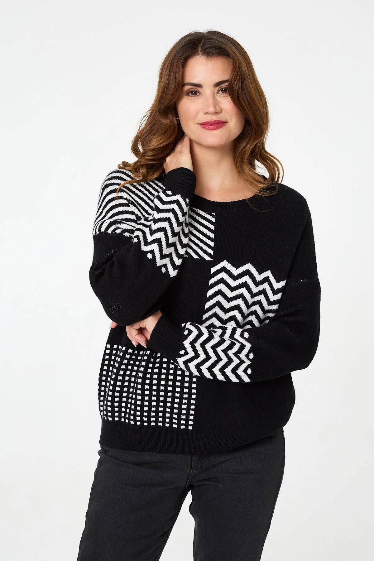Print Drop Shoulder Relaxed Jumper