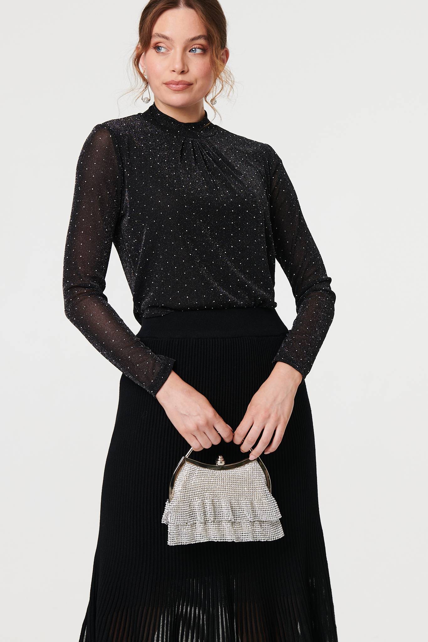 Semi Sheer Pleat High Waist Midi Skirt