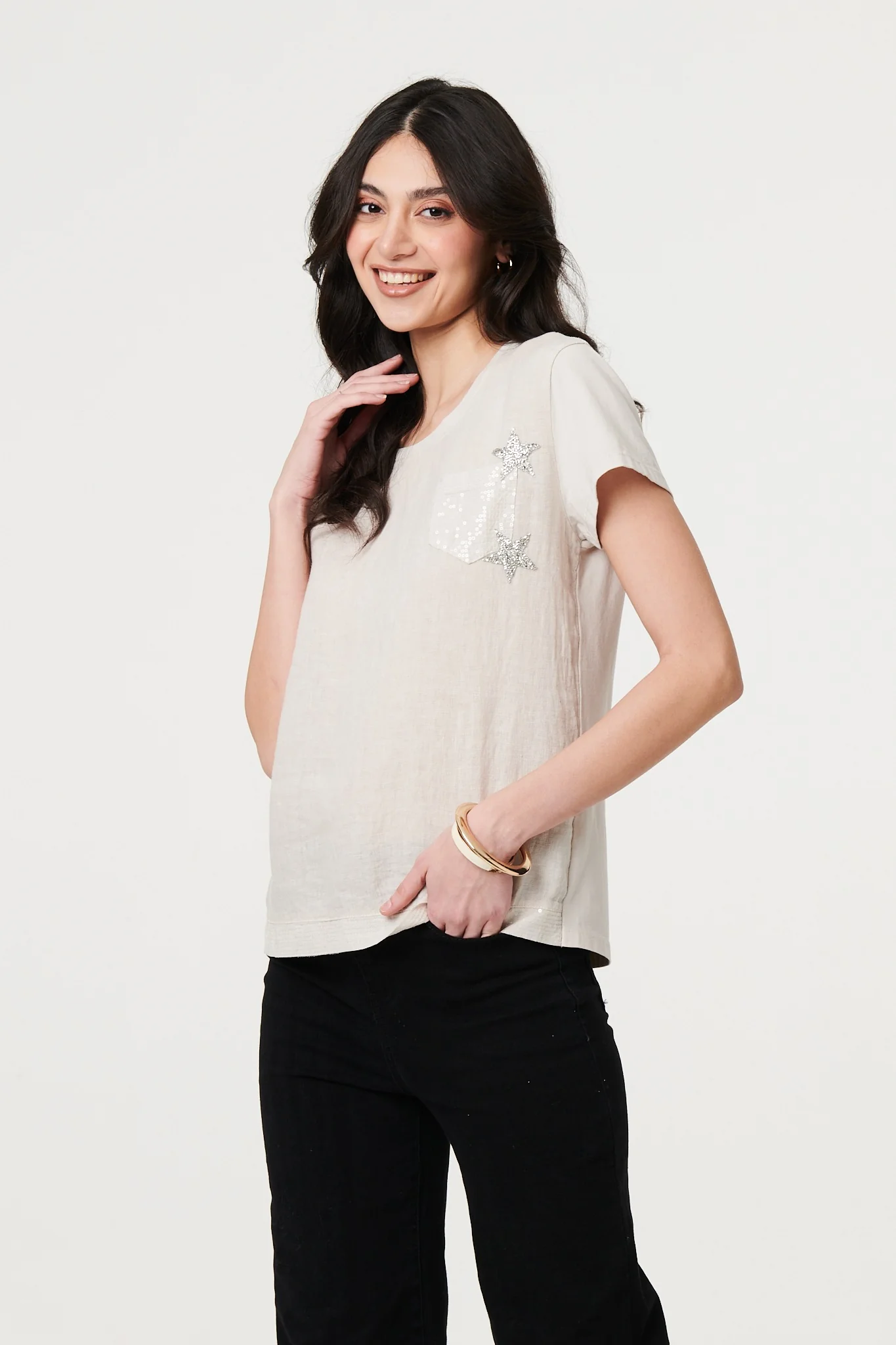Metallic Star Detail Relaxed T-Shirt