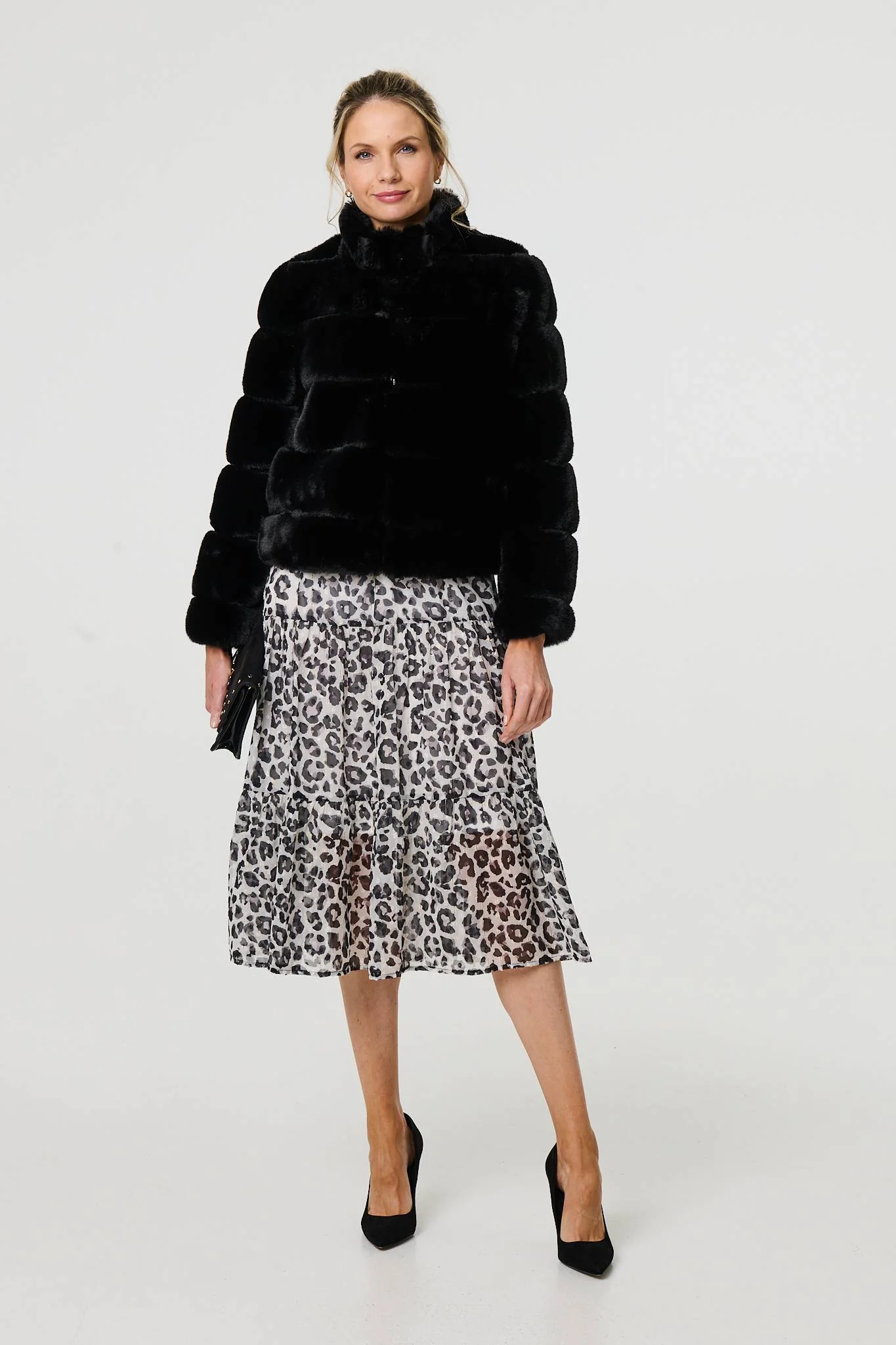 Faux Fur High Neck Cropped Jacket