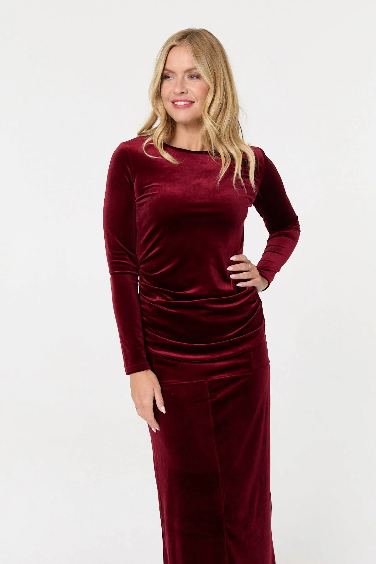 Velour Texture High Waist Midi Skirt
