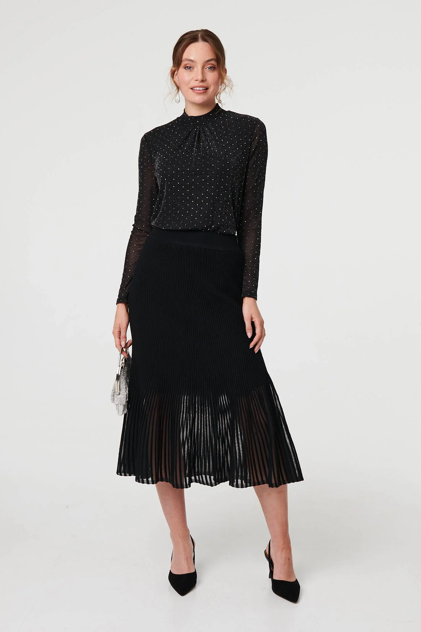 Semi Sheer Pleat High Waist Midi Skirt