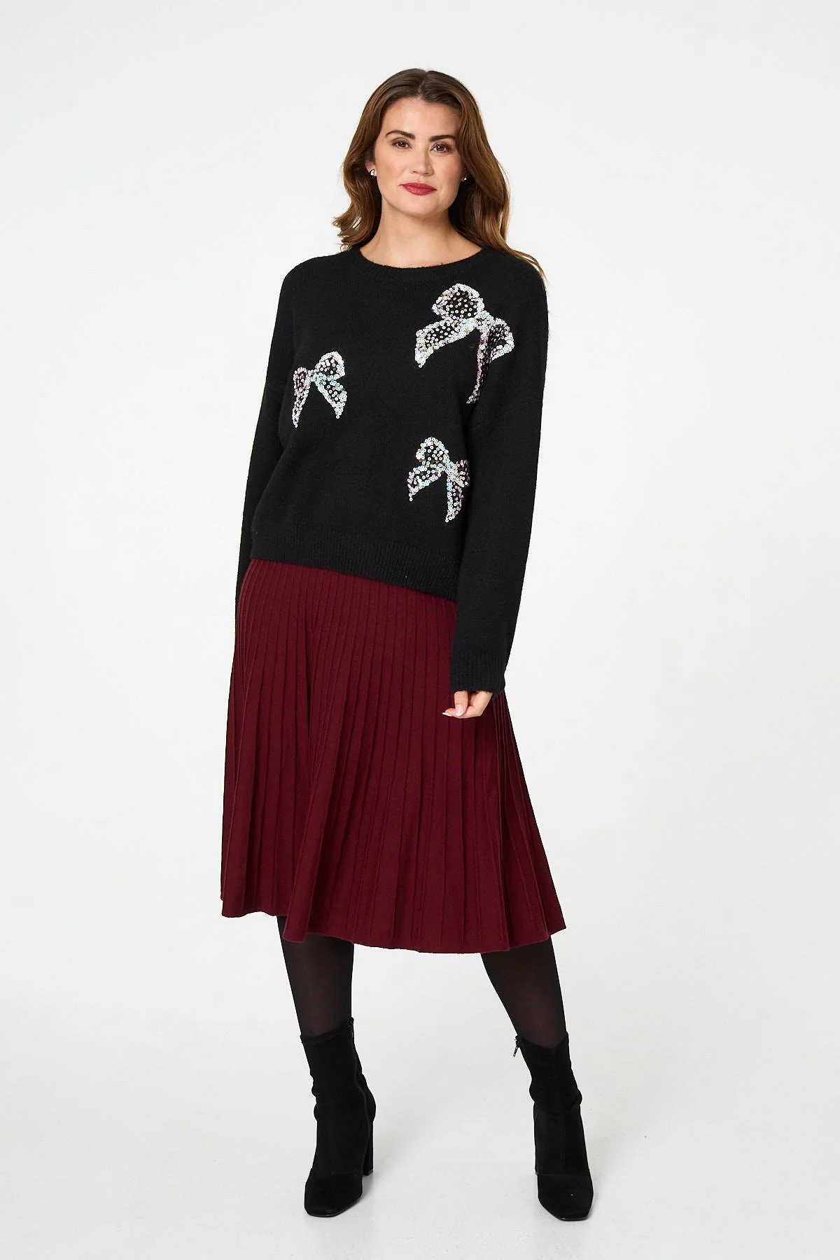 Sequin Bow Detail Drop Shoulder Jumper