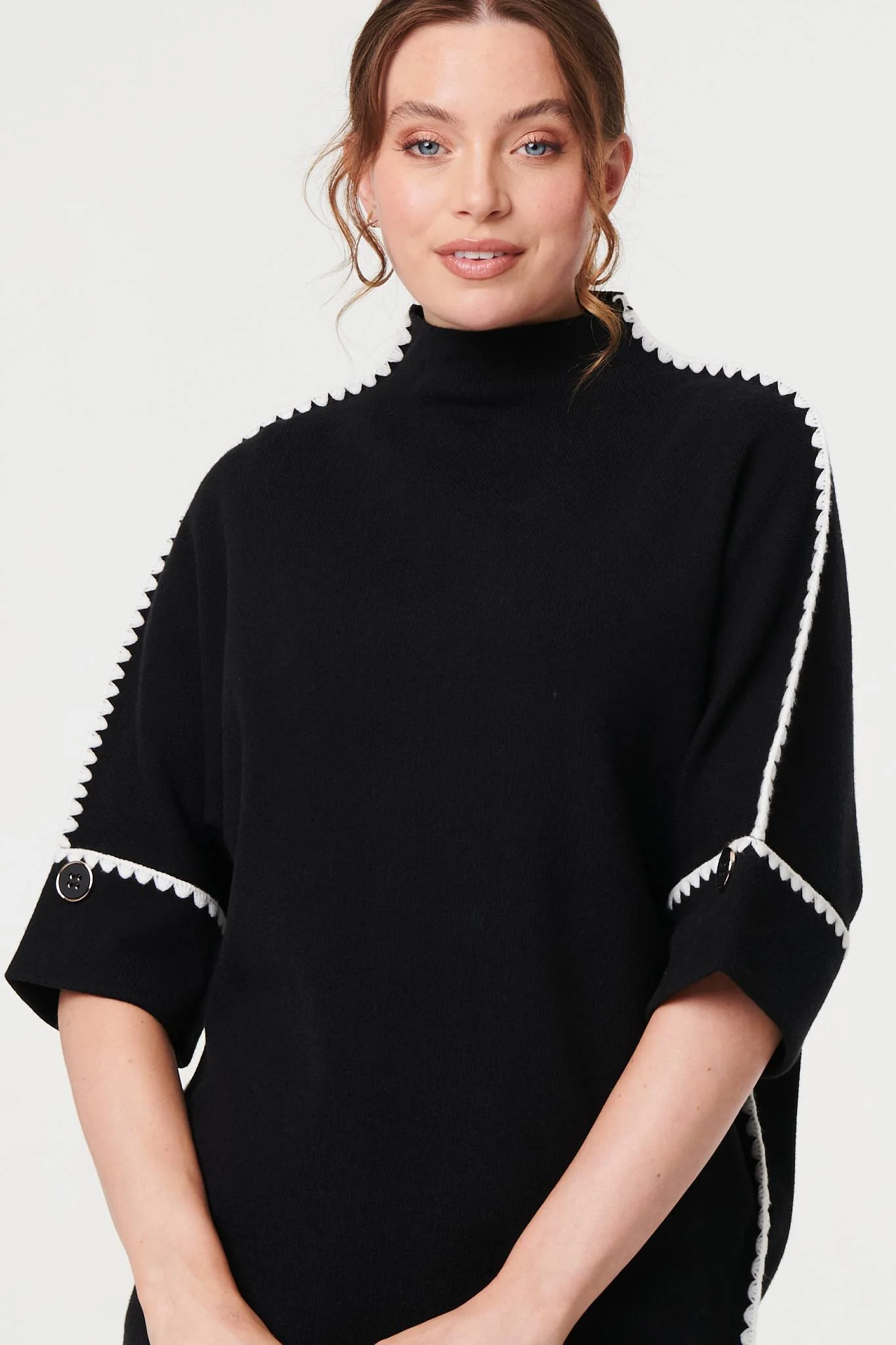 Contrast Trim 3/4 Sleeve Jumper