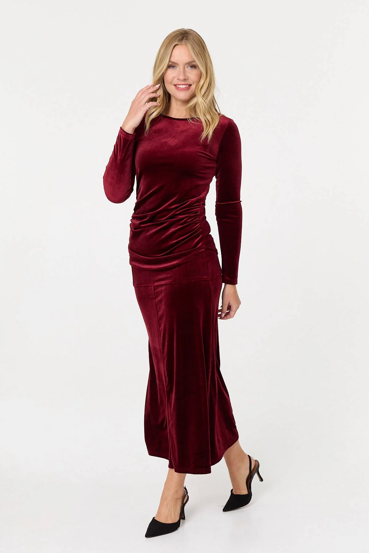 Velour Texture High Waist Midi Skirt
