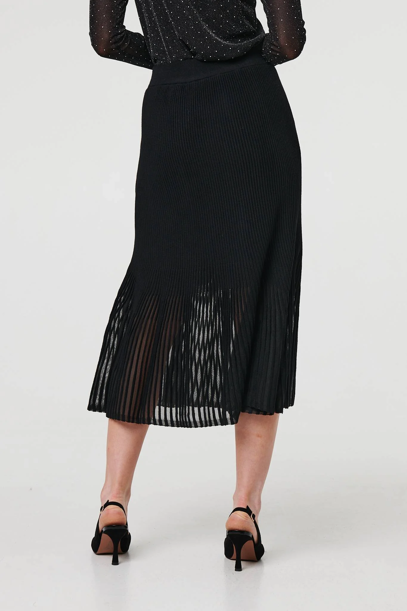 Semi Sheer Pleat High Waist Midi Skirt