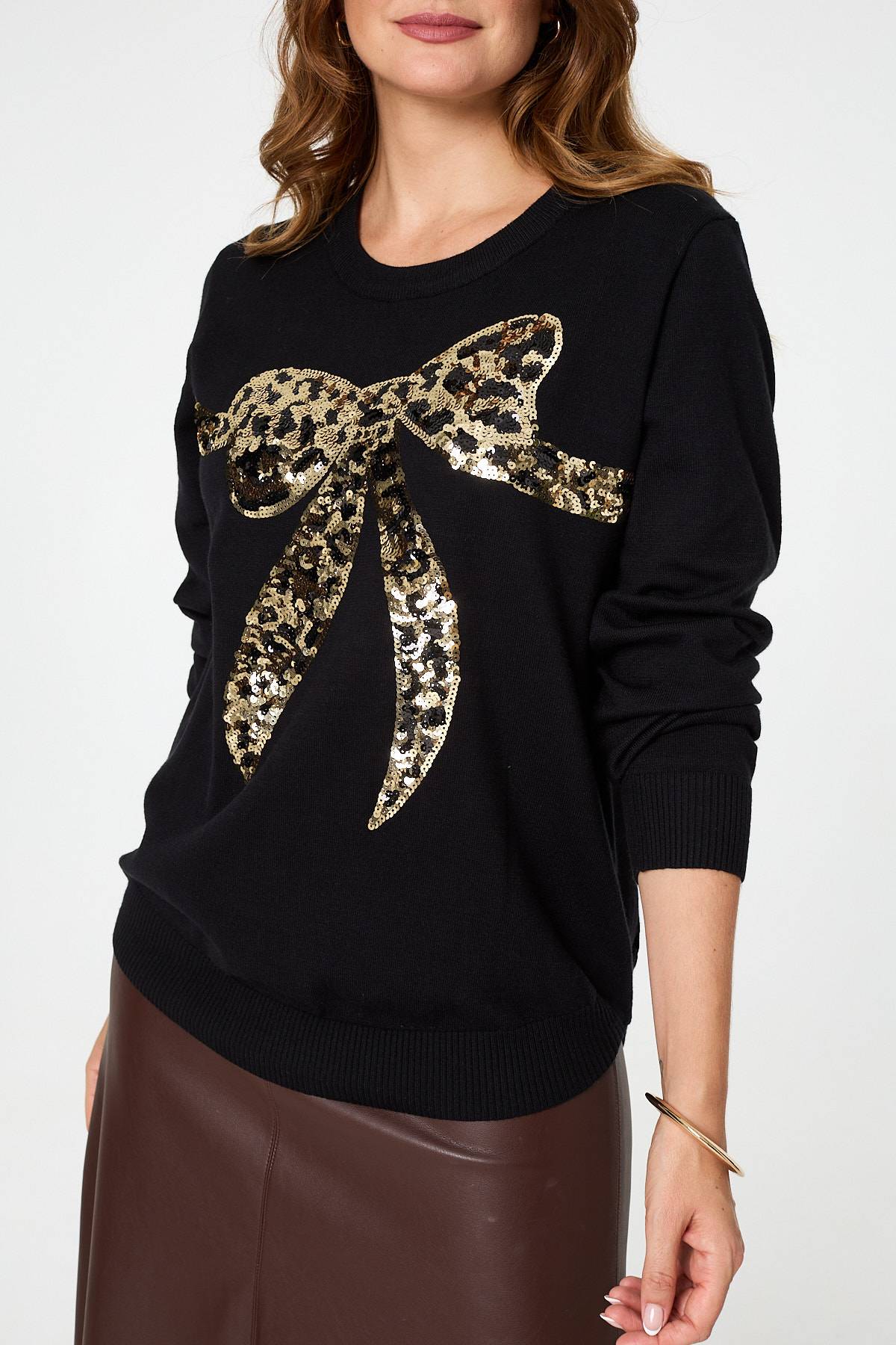 Sparkly Bow Detail Long Sleeve Jumper