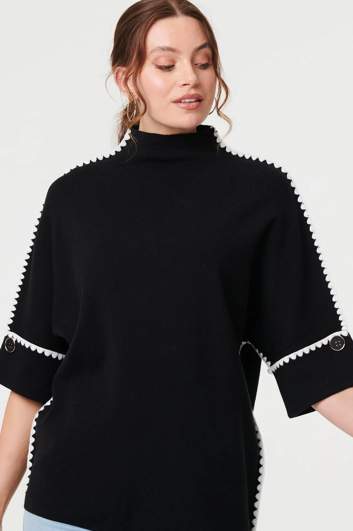 Contrast Trim 3/4 Sleeve Jumper