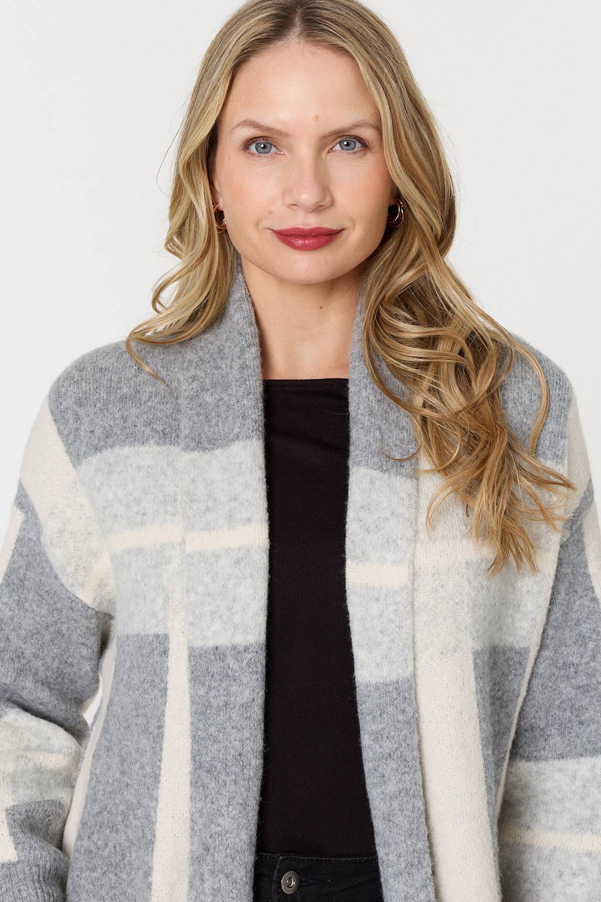 Checked Open Front Longline Cardigan