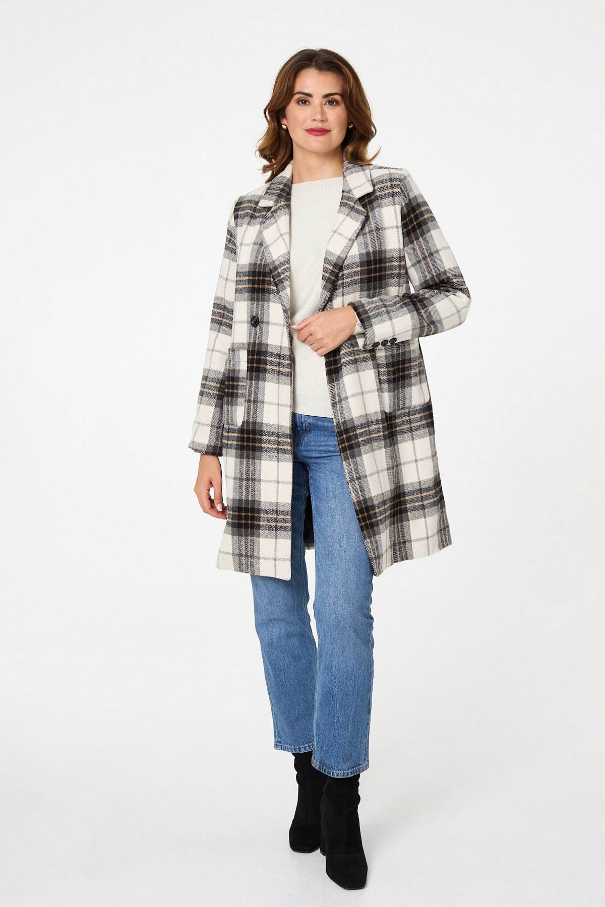 Checked Double Breasted Longline Coat