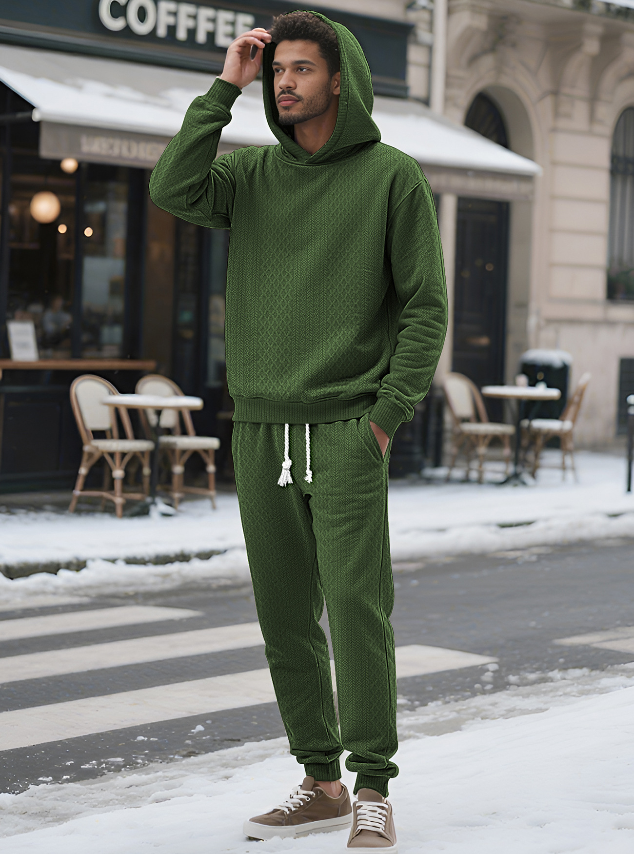 Men's Ribbed Hooded Pullover and Jogger Set