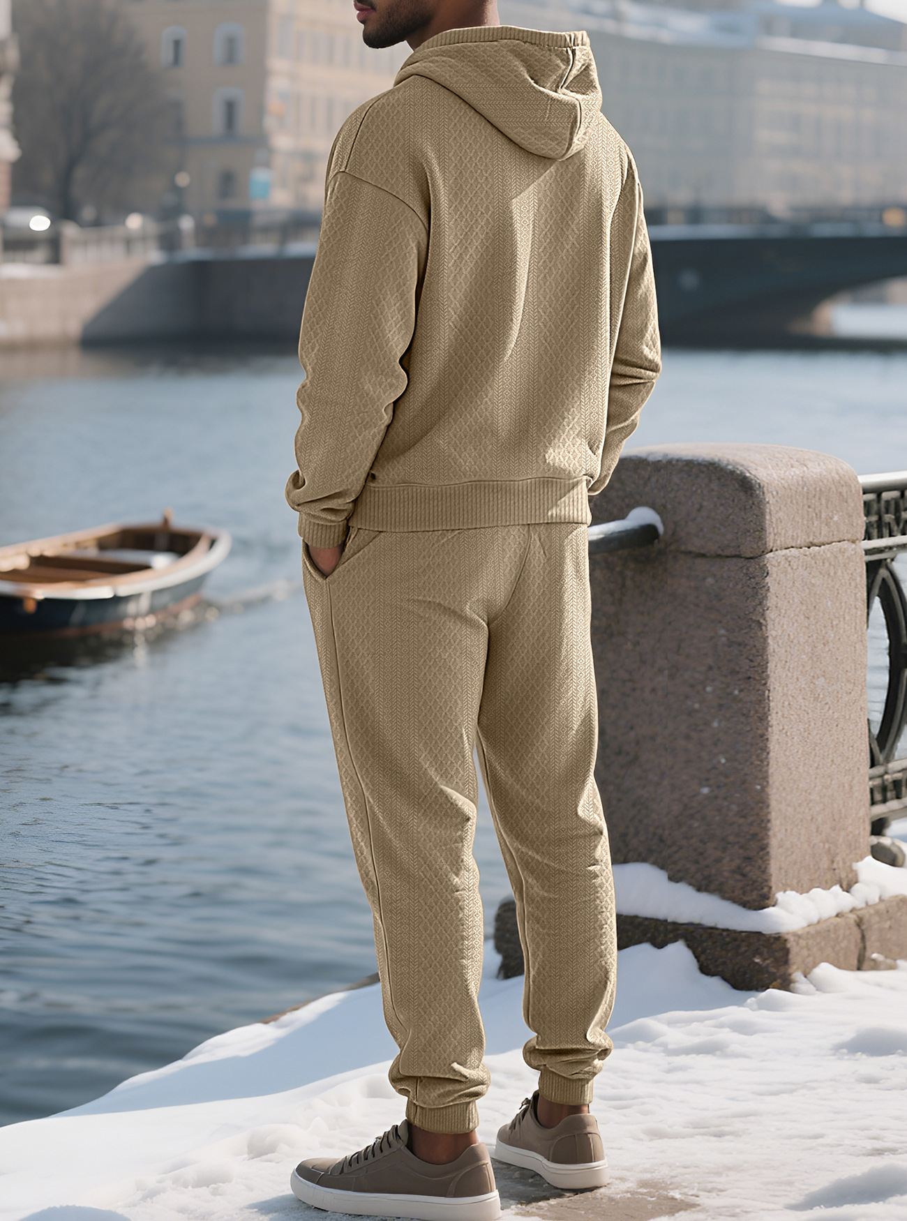 Men's Ribbed Hooded Pullover and Jogger Set