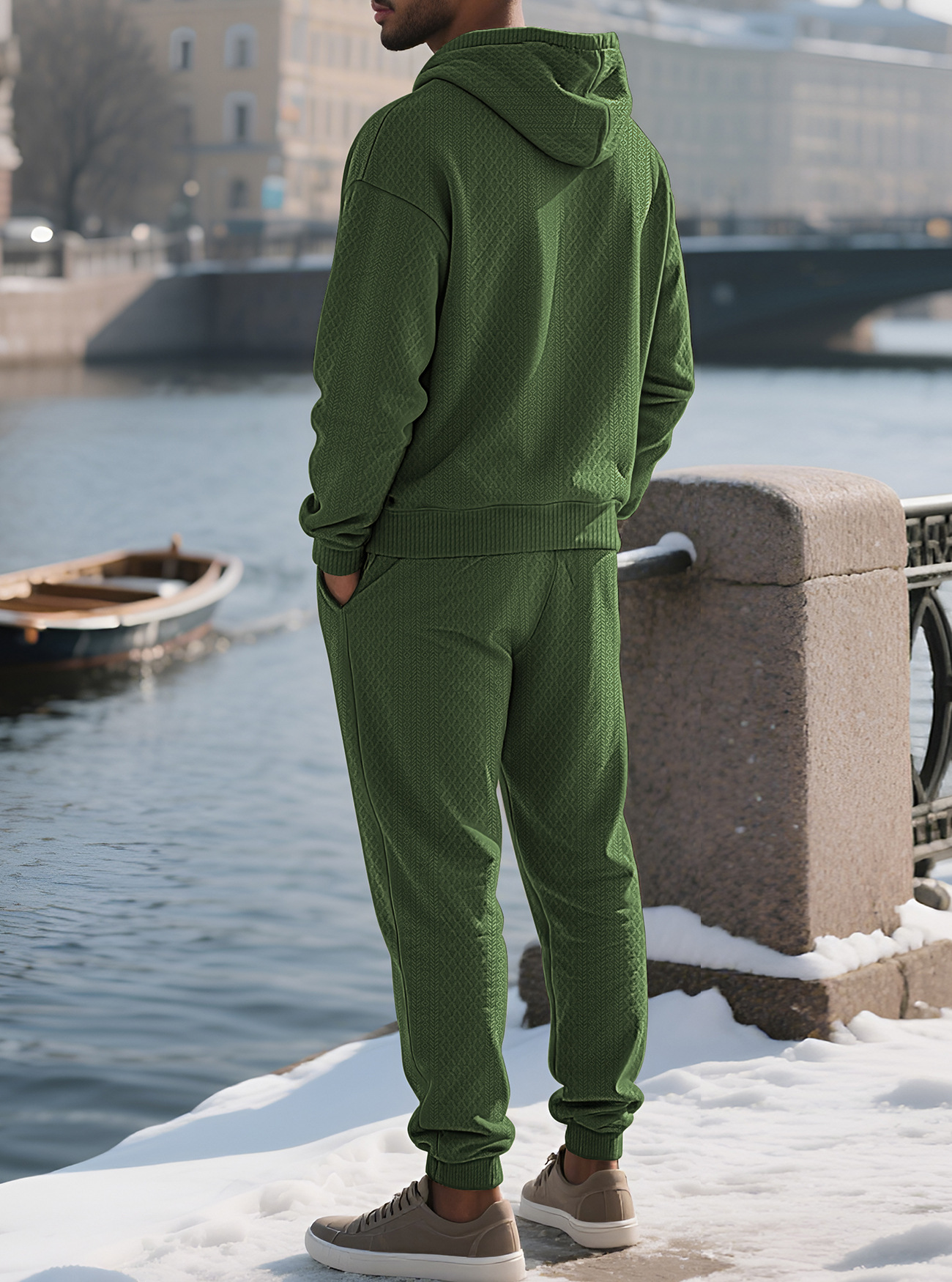 Men's Ribbed Hooded Pullover and Jogger Set