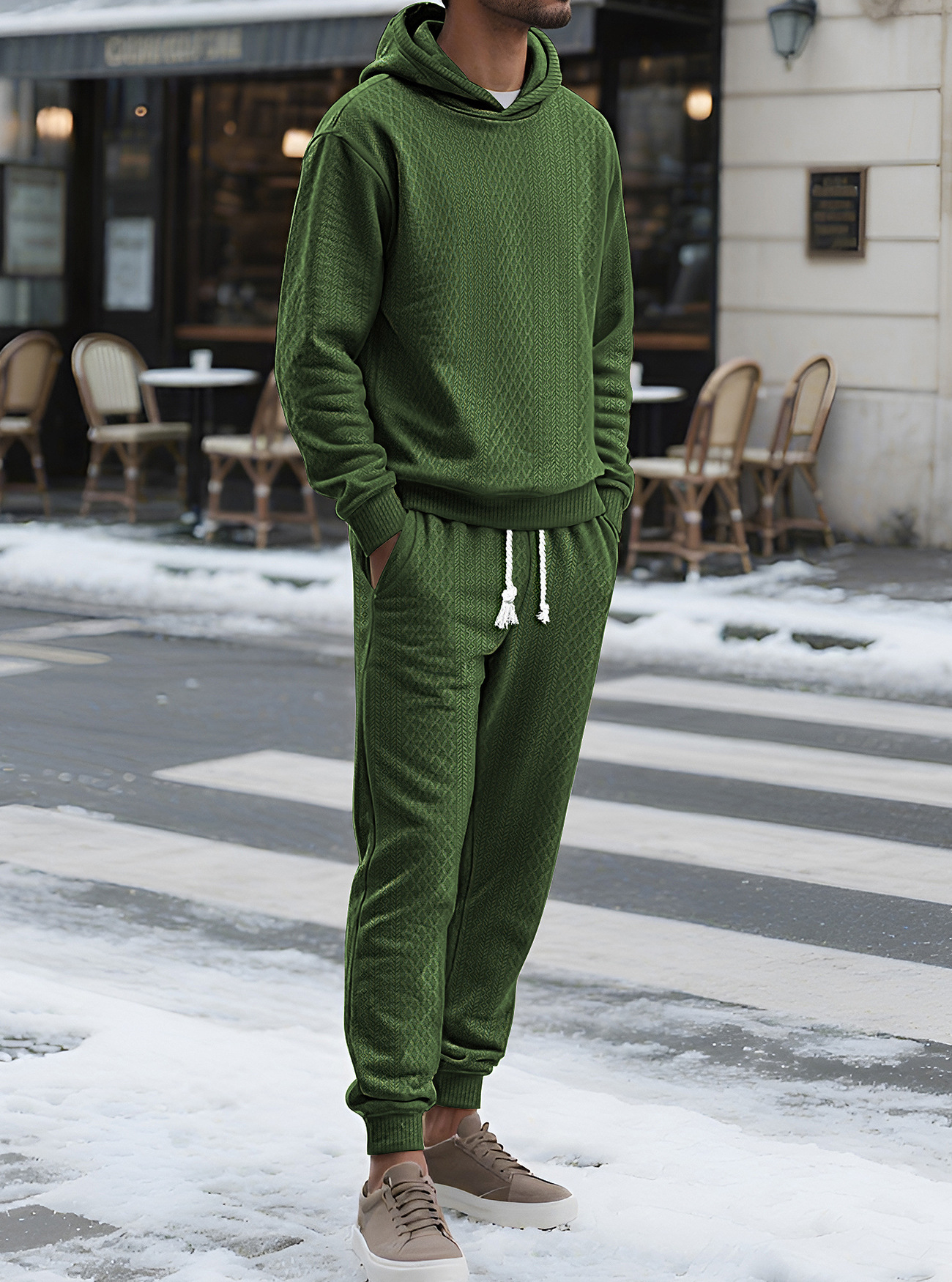 Men's Ribbed Hooded Pullover and Jogger Set