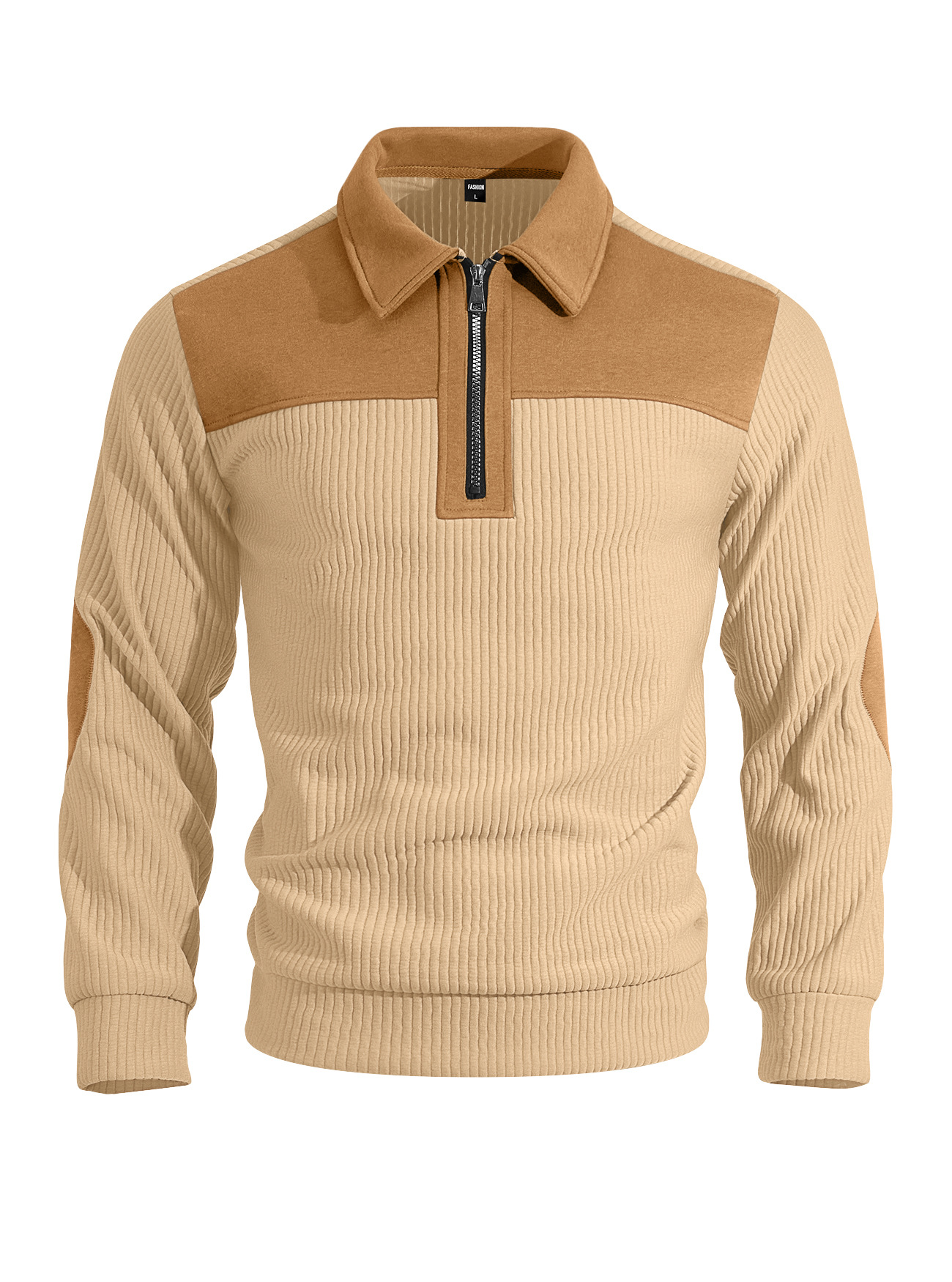 Men's Contrast-Yoke Half-Zip Corduroy Pullover with Elbow Patches