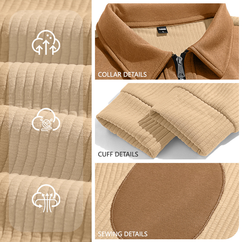 Men's Contrast-Yoke Half-Zip Corduroy Pullover with Elbow Patches