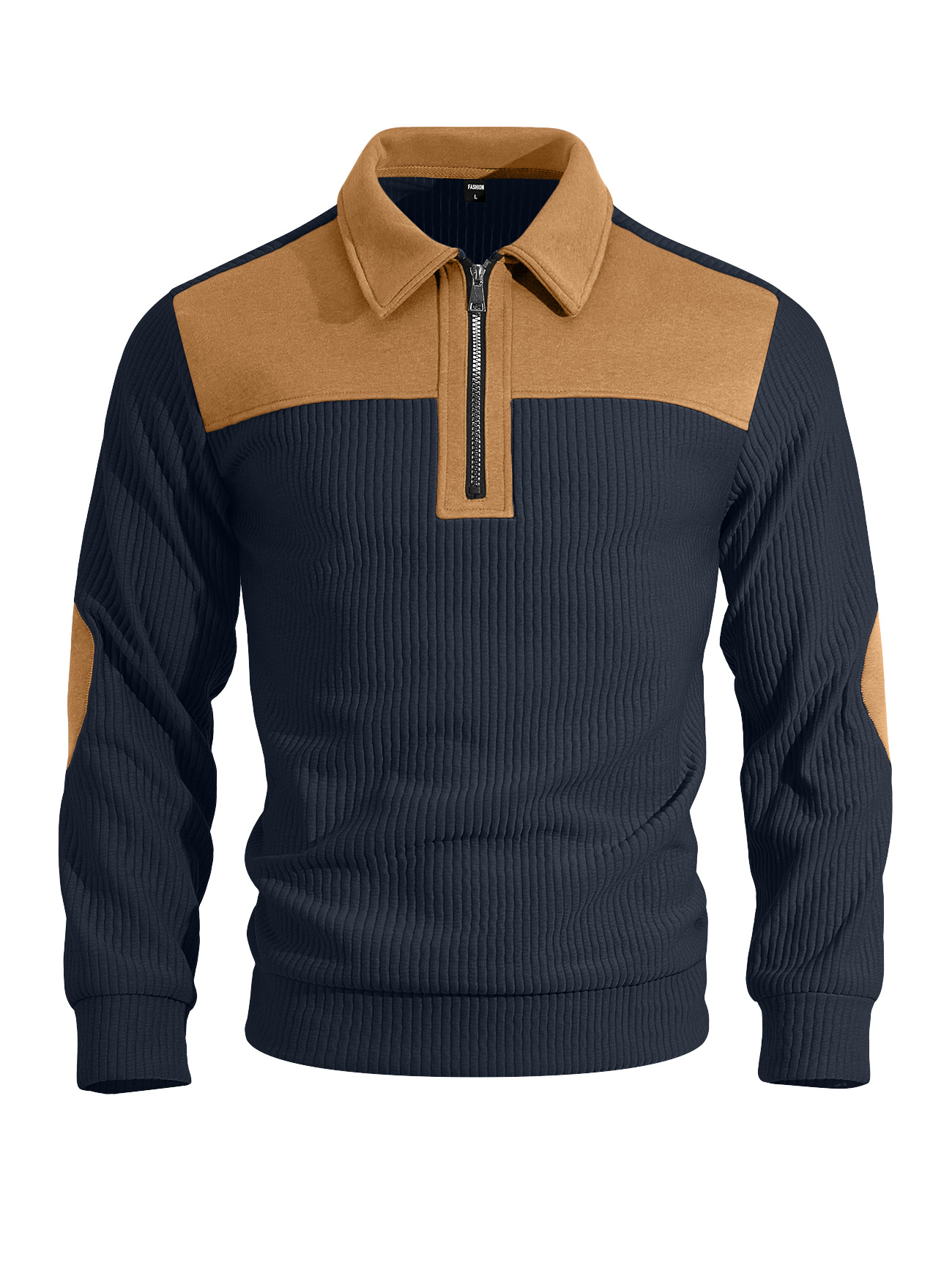 Men's Contrast-Yoke Half-Zip Corduroy Pullover with Elbow Patches