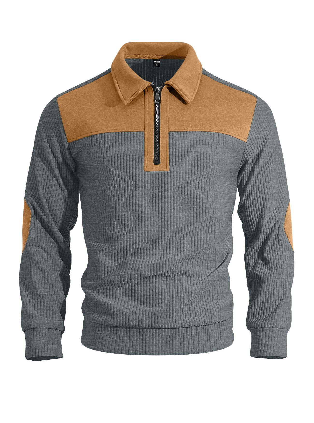 Men's Contrast-Yoke Half-Zip Corduroy Pullover with Elbow Patches