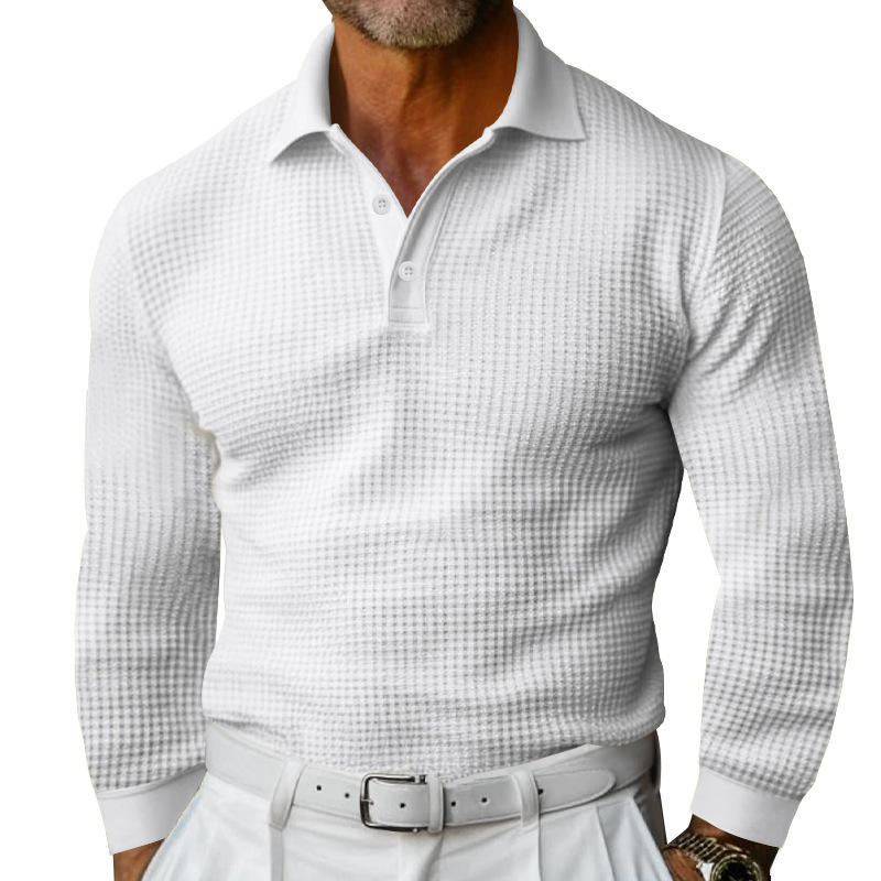Men's Waffle Knit Long Sleeve Polo Shirt