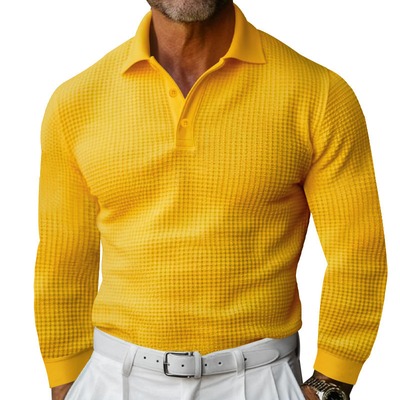 Men's Waffle Knit Long Sleeve Polo Shirt