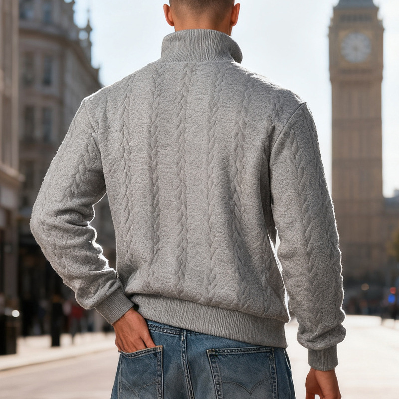 Men's Cable-Knit Quarter-Zip Stand-Collar Sweater