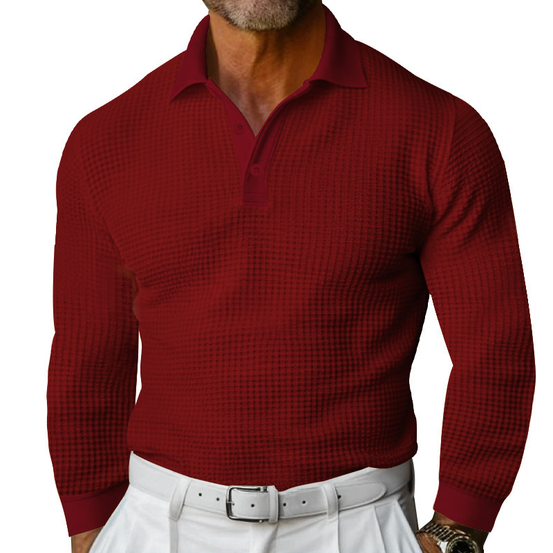 Men's Waffle Knit Long Sleeve Polo Shirt