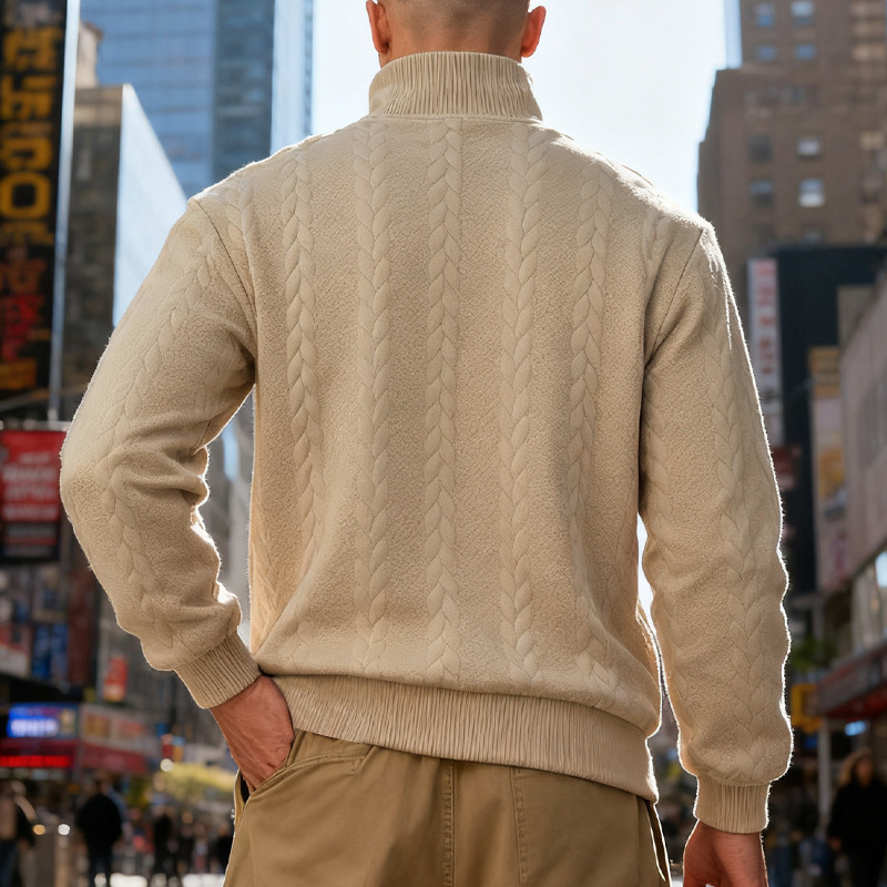 Men's Cable-Knit Quarter-Zip Stand-Collar Sweater