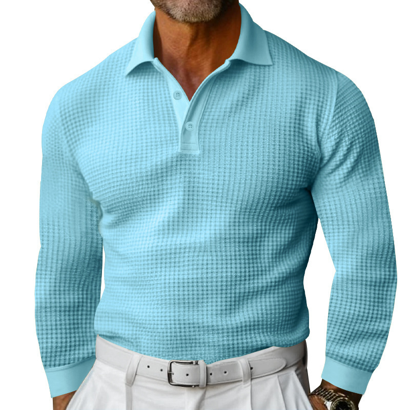 Men's Waffle Knit Long Sleeve Polo Shirt