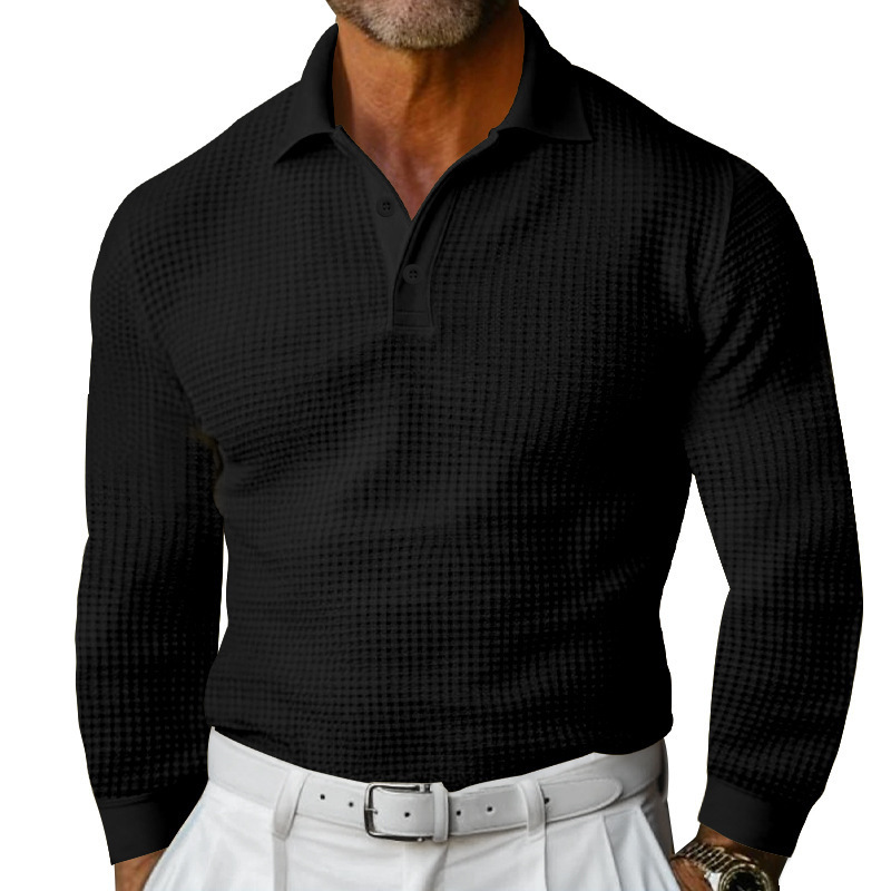 Men's Waffle Knit Long Sleeve Polo Shirt