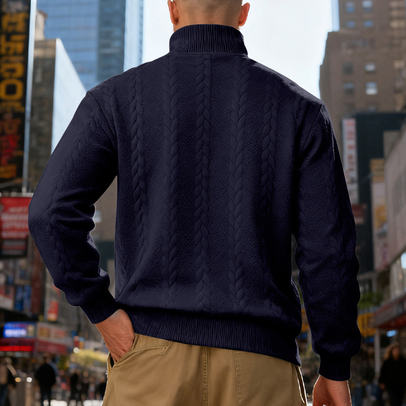 Men's Cable-Knit Quarter-Zip Stand-Collar Sweater