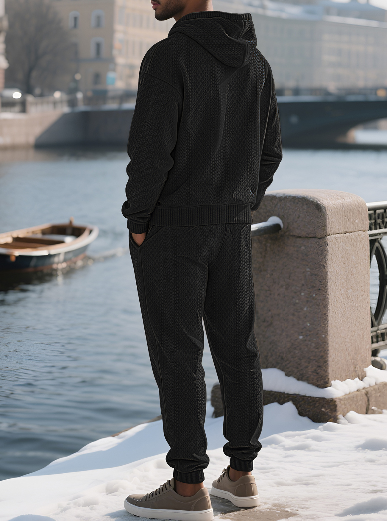 Men's Ribbed Hooded Pullover and Jogger Set