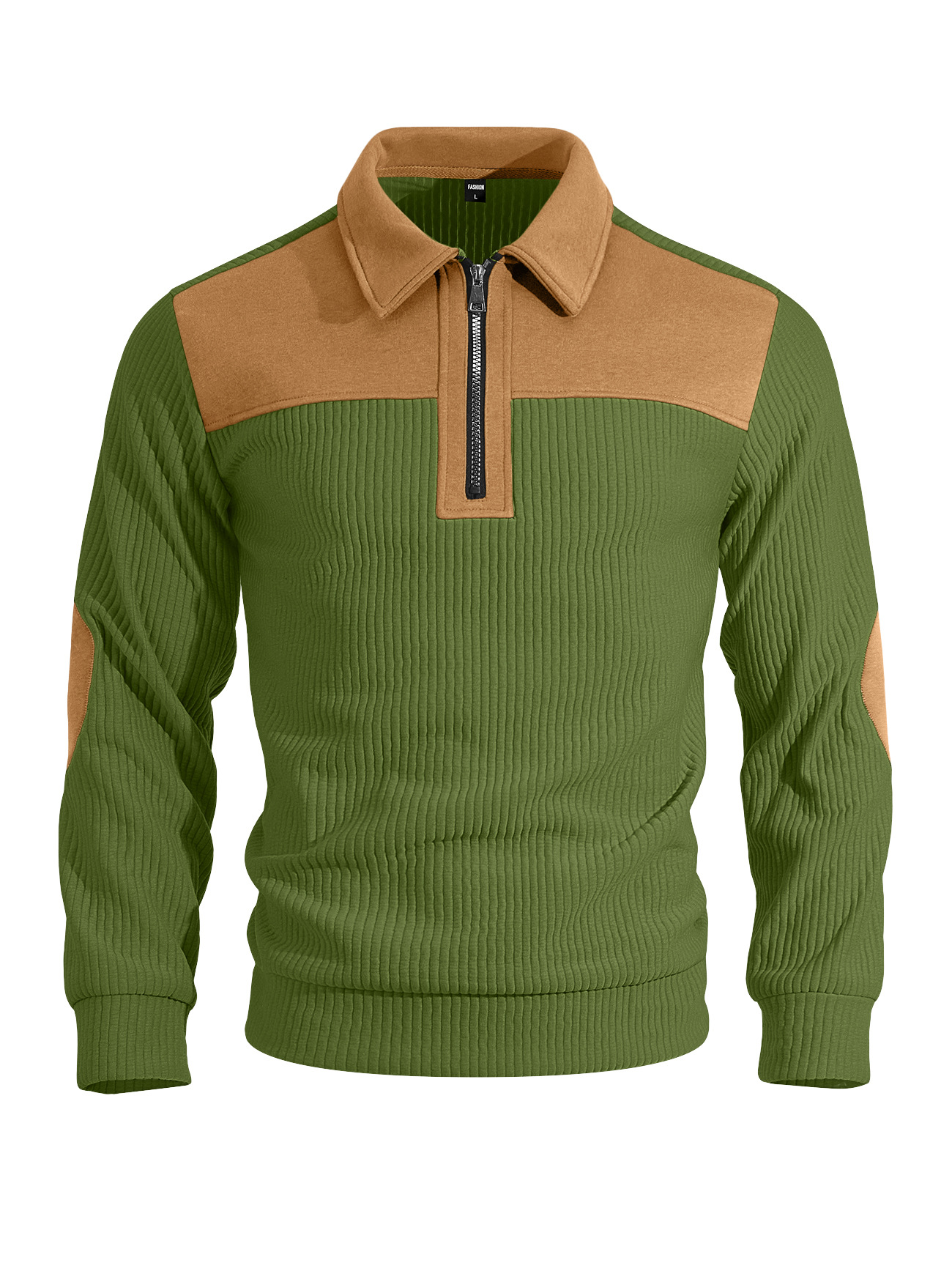 Men's Contrast-Yoke Half-Zip Corduroy Pullover with Elbow Patches
