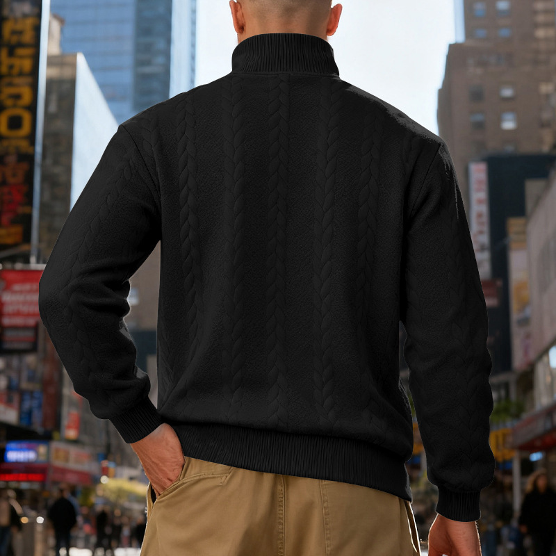 Men's Cable-Knit Quarter-Zip Stand-Collar Sweater