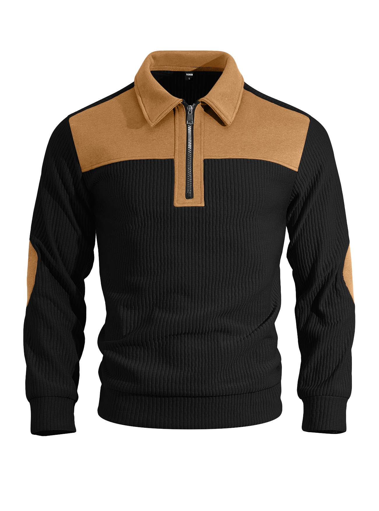 Men's Contrast-Yoke Half-Zip Corduroy Pullover with Elbow Patches
