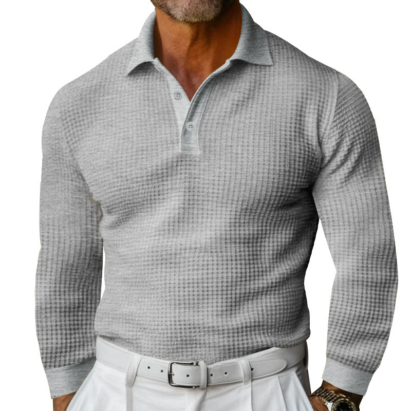 Men's Waffle Knit Long Sleeve Polo Shirt