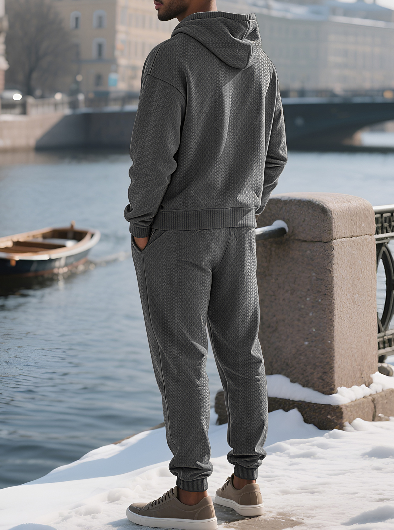 Men's Ribbed Hooded Pullover and Jogger Set