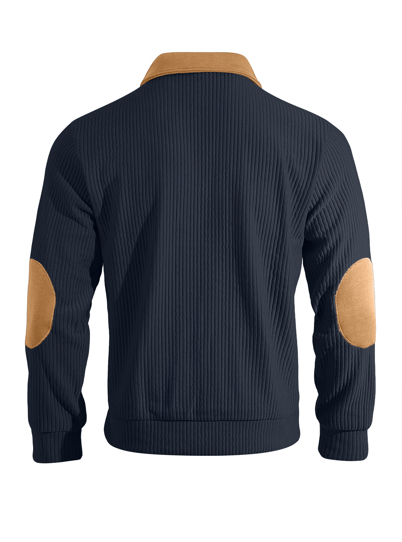 Men's Contrast-Yoke Half-Zip Corduroy Pullover with Elbow Patches