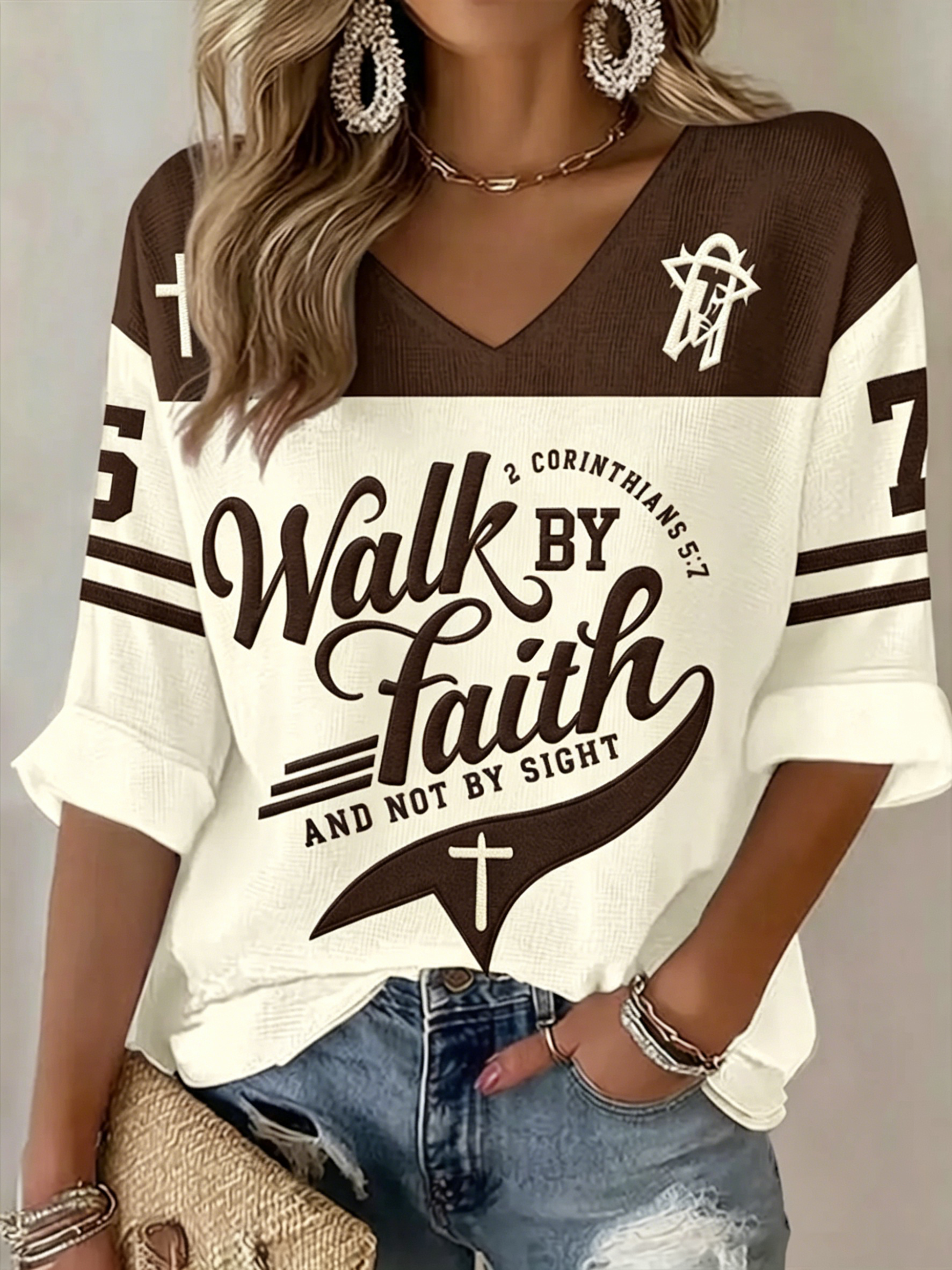 Women's Walk By Faith And Not By Sight Waffle T-shirt