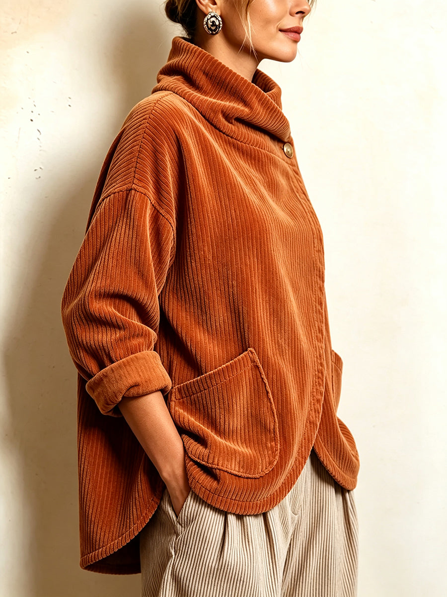 🤲LAST DAY SAVE 50% ⏰Cozy Asymmetric Button-Accented Corduroy Top