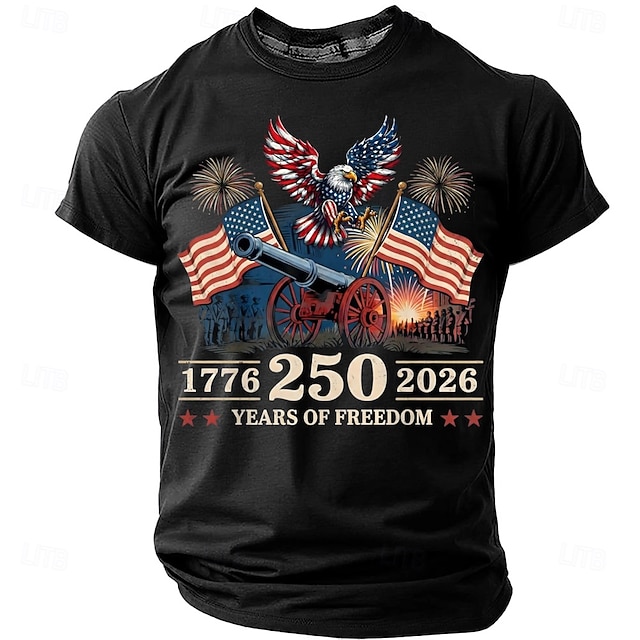 America's 250th Anniversary Men's American US Flag 1776 T Shirt Short Sleeve T shirt 3D Print Crew Neck Shirt Daily Military