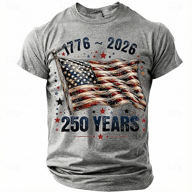 America's 250th Anniversary Men's American US Flag 1776 T Shirt Short Sleeve T shirt 3D Print Crew Neck Shirt Daily Military