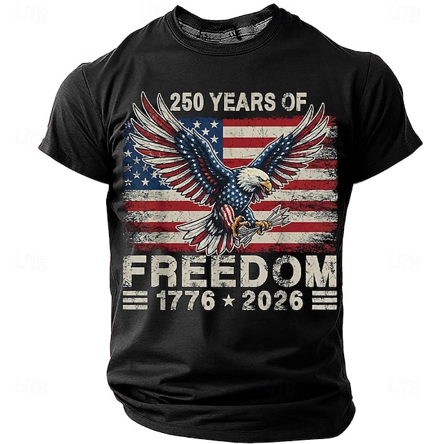 America's 250th Anniversary Men's American US Flag 1776 T Shirt Short Sleeve T shirt 3D Print Crew Neck Shirt Daily Military