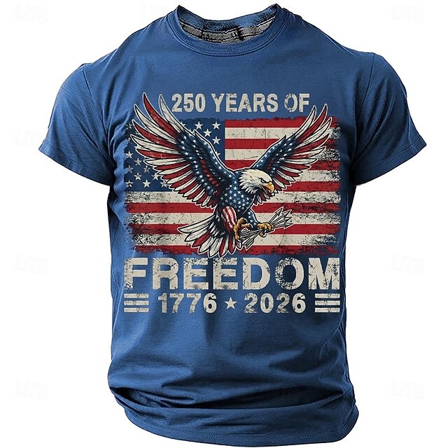America's 250th Anniversary Men's American US Flag 1776 T Shirt Short Sleeve T shirt 3D Print Crew Neck Shirt Daily Military