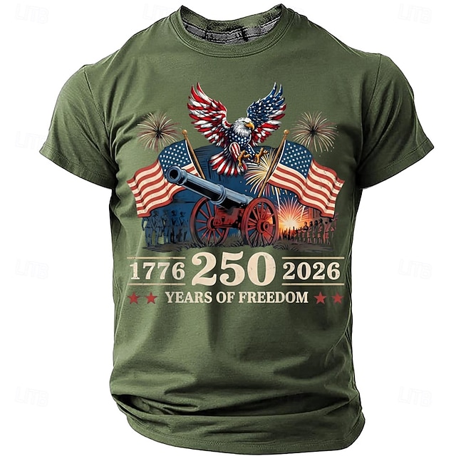 America's 250th Anniversary Men's American US Flag 1776 T Shirt Short Sleeve T shirt 3D Print Crew Neck Shirt Daily Military
