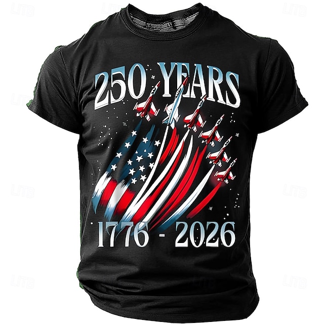 America's 250th Anniversary Men's American US Flag 1776 T Shirt Short Sleeve T shirt 3D Print Crew Neck Shirt Daily Military