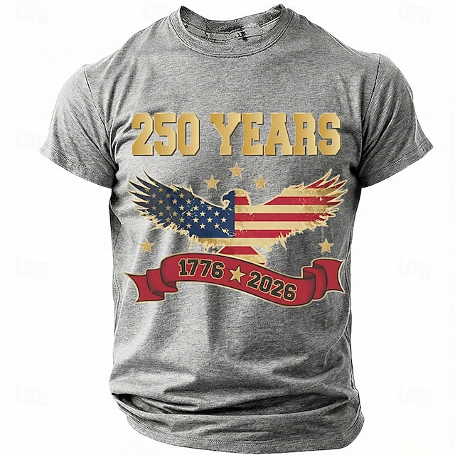 America's 250th Anniversary Men's American US Flag 1776 T Shirt Short Sleeve T shirt 3D Print Crew Neck Shirt Daily Military