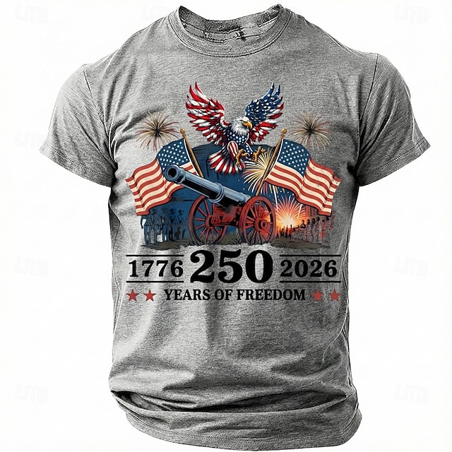 America's 250th Anniversary Men's American US Flag 1776 T Shirt Short Sleeve T shirt 3D Print Crew Neck Shirt Daily Military