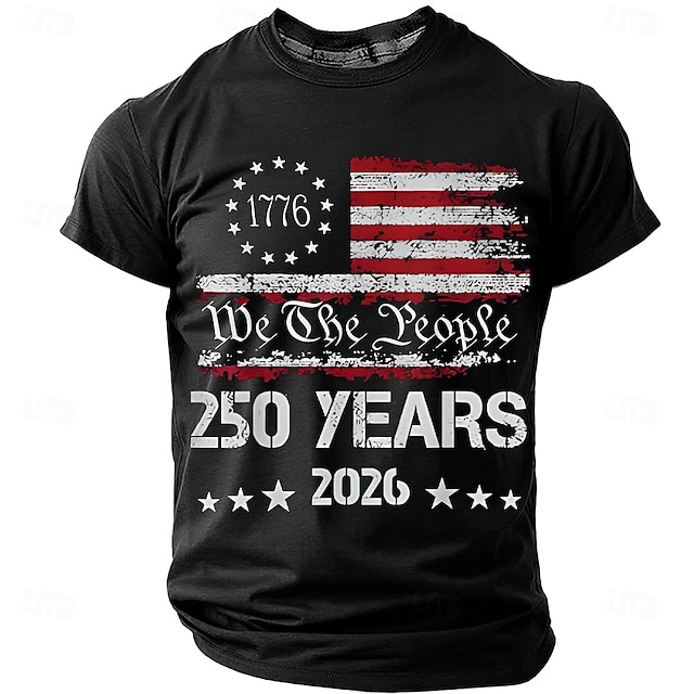 America's 250th Anniversary Men's American US Flag 1776 T Shirt Short Sleeve T shirt 3D Print Crew Neck Shirt Daily Military