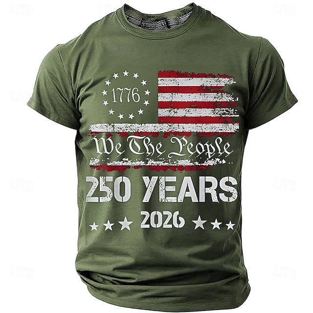 America's 250th Anniversary Men's American US Flag 1776 T Shirt Short Sleeve T shirt 3D Print Crew Neck Shirt Daily Military
